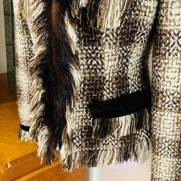 Cache Vintage 6 Size Women's Faux Fur Velvet Fringe Plaid Jacket Fall Boho - Picture 4 of 13